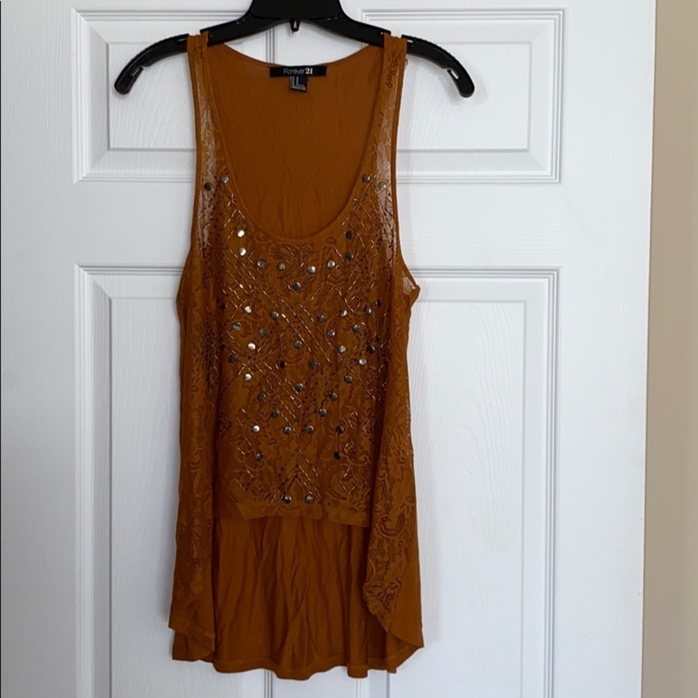 Forever 21 lace embellished high low top